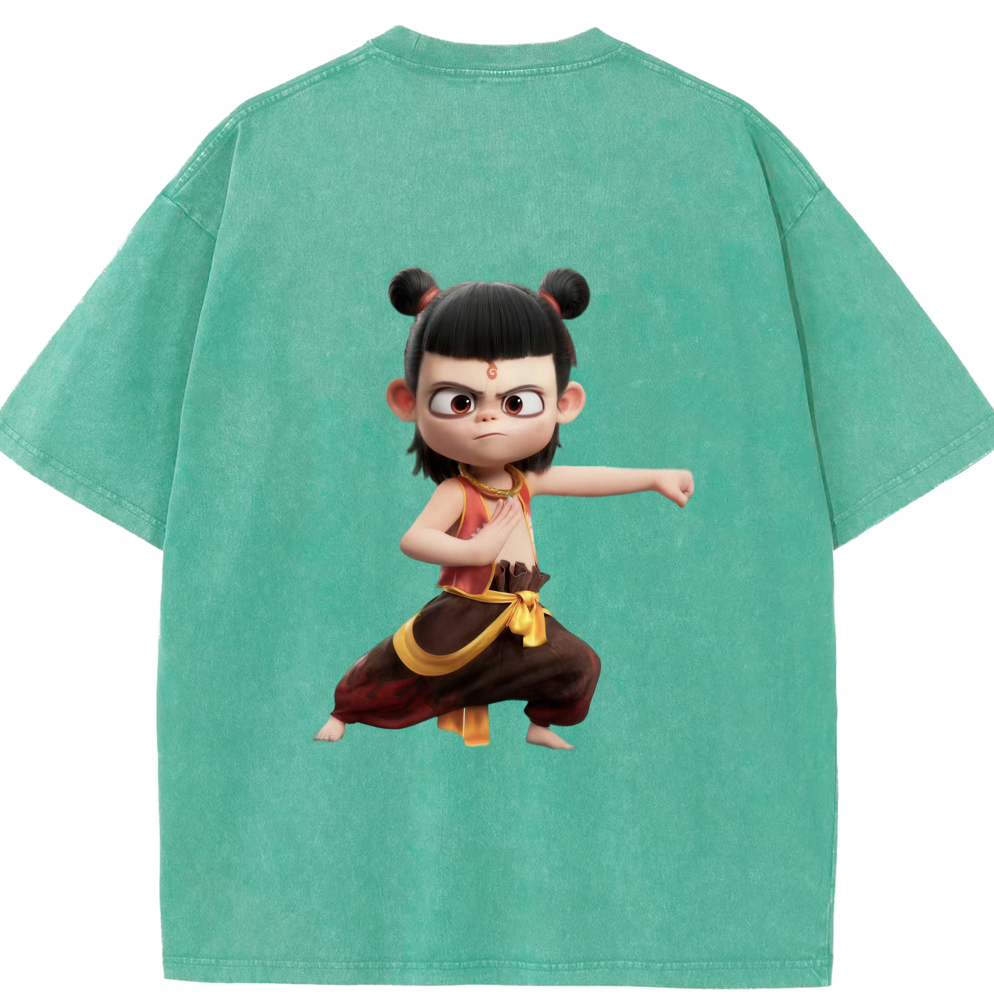 （画像用） Ne Zha 2 ナタ 魔童の大暴れ 綿100% ヴィンテージ風 半袖Tシャツ（背面プリント）